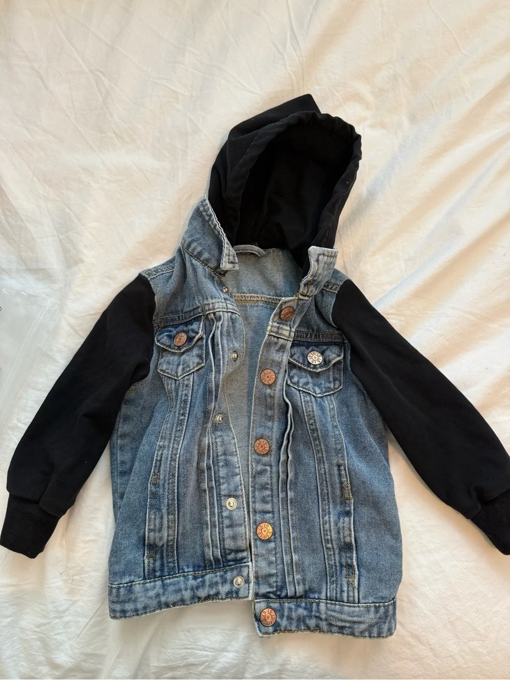 Little Bipsy Blue Denim Jacket with Black Hood & Sleeves